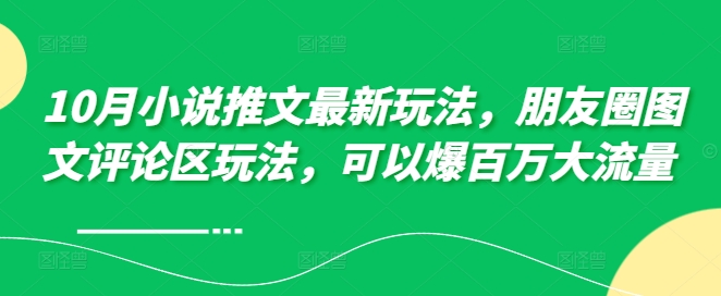 10月小说推文最新玩法，朋友圈图文评论区玩法，可以爆百万大流量 -赚钱驿站