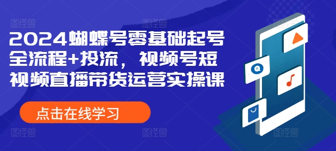 2024蝴蝶号零基础起号全流程+投流，视频号短视频直播带货运营实操课-赚钱驿站