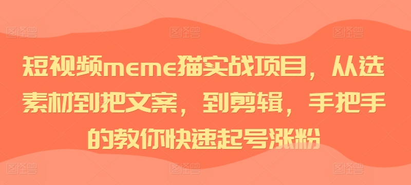 短视频meme猫实战项目，从选素材到把文案，到剪辑，手把手的教你快速起号涨粉-赚钱驿站