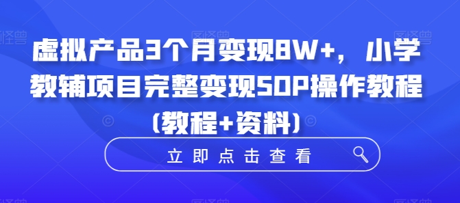 虚拟产品3个月变现8W+，小学教辅项目完整变现SOP操作教程(教程+资料)-赚钱驿站