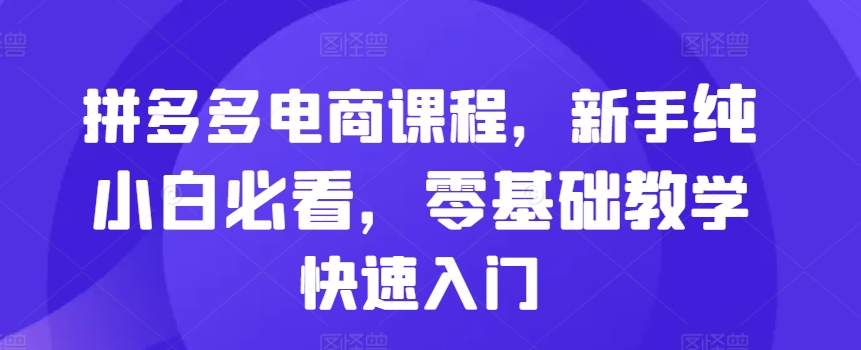 拼多多电商课程，新手纯小白必看，零基础教学快速入门-赚钱驿站