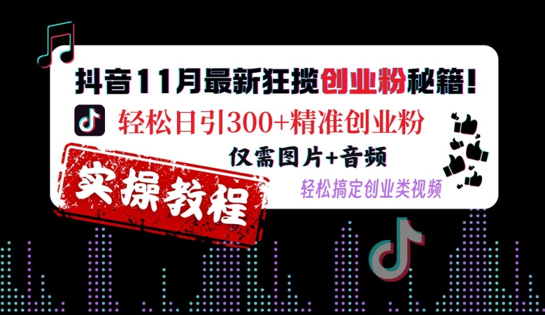 抖音11月最新狂揽创业粉秘籍，轻松日引300+精准创业粉，仅需图片+音频，轻松搞定创业类视频-赚钱驿站