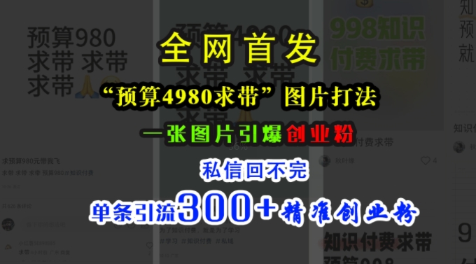 小红书“预算4980带我飞”图片打法，一张图片引爆创业粉，私信回不完，单条引流300+精准创业粉-赚钱驿站