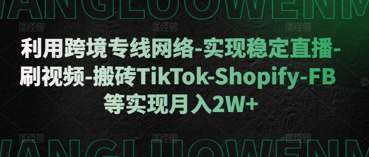 利用跨境专线网络-实现稳定直播-刷视频-搬砖TikTok-Shopify-FB等实现月入2W+【揭秘】-赚钱驿站