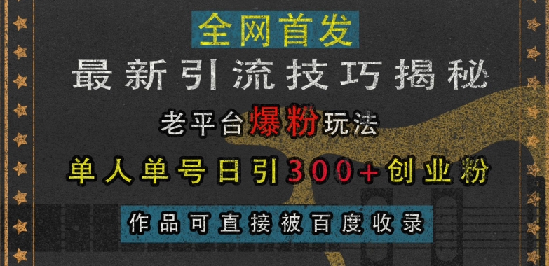 最新引流技巧揭秘，老平台爆粉玩法，单人单号日引300+创业粉，作品可直接被百度收录-赚钱驿站