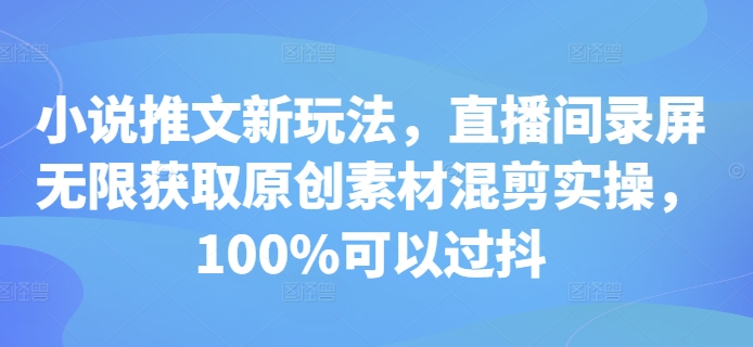 小说推文新玩法，直播间录屏无限获取原创素材混剪实操，100%可以过抖-赚钱驿站