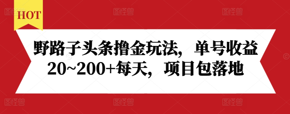 野路子头条撸金玩法，单号收益20~200+每天，项目包落地-赚钱驿站