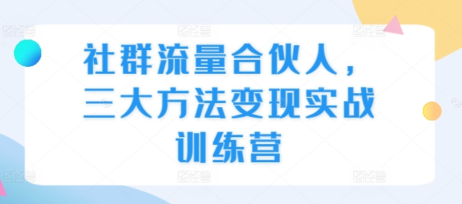 社群流量合伙人，三大方法变现实战训练营-赚钱驿站