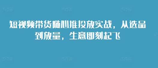 短视频带货随心推投放实战，从选品到放量，生意即刻起飞-赚钱驿站