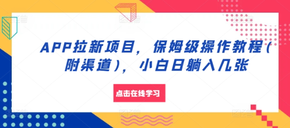 APP拉新项目，保姆级操作教程(附渠道)，小白日躺入几张【揭秘】-赚钱驿站