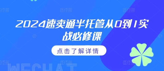 2024速卖通半托管从0到1实战必修课，掌握通投广告打法、熟悉速卖通半托管的政策细节-赚钱驿站