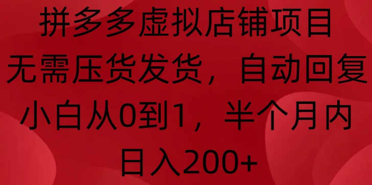 拼多多虚拟店铺项目，无需压货发货，自动回复，小白从0到1，半个月内日入200+【揭秘】-赚钱驿站