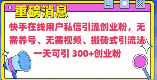 快手最新引流创业粉方法，无需养号、无需视频、搬砖式引流法【揭秘】-赚钱驿站