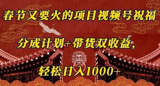 春节又要火的项目视频号祝福，分成计划+带货双收益，轻松日入几张【揭秘】-赚钱驿站