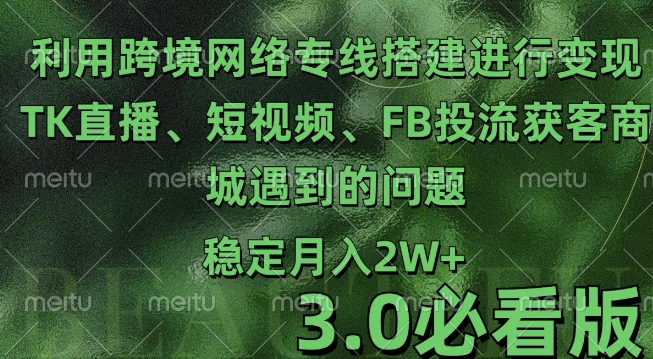 利用跨境电商网络及搭建TK直播、短视频、FB投流获客以及商城遇到的问题进行变现3.0必看版【揭秘】-赚钱驿站