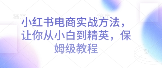 小红书电商实战方法，让你从小白到精英，保姆级教程-赚钱驿站