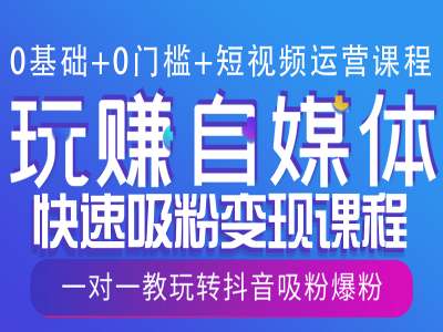 0基础+0门槛+短视频运营课程，玩赚自媒体快速吸粉变现课程，一对一教玩转抖音吸粉爆粉-赚钱驿站