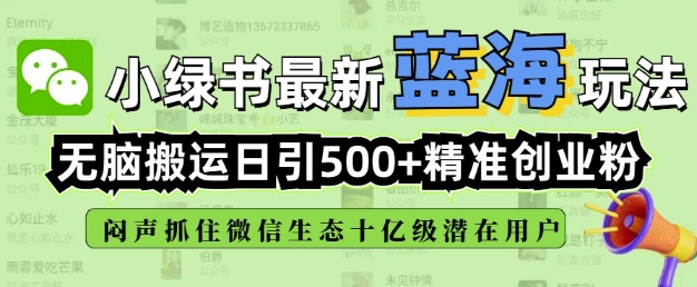 小绿书无脑搬运引流，全自动日引500精准创业粉，微信生态内又一个闷声发财的机会-赚钱驿站