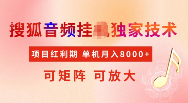 首发搜狐音频挂JI，项目红利期，可矩阵可放大，稳定月入5k【揭秘】-赚钱驿站