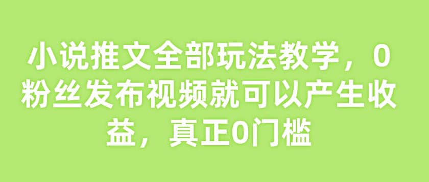 小说推文全部玩法教学，0粉丝发布视频就可以产生收益，真正0门槛-赚钱驿站