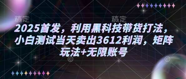 2025首发，利用黑科技带货打法，小白测试当天卖出3612利润，矩阵玩法+无限账号【揭秘】-赚钱驿站