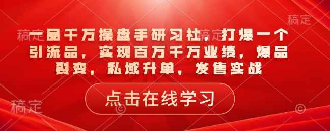 一品千万操盘手研习社，打爆一个引流品，实现百万千万业绩，爆品裂变，私域升单，发售实战-赚钱驿站