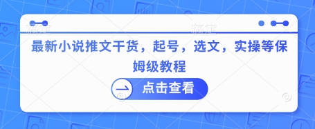 最新小说推文干货，起号，选文，实操等保姆级教程-赚钱驿站