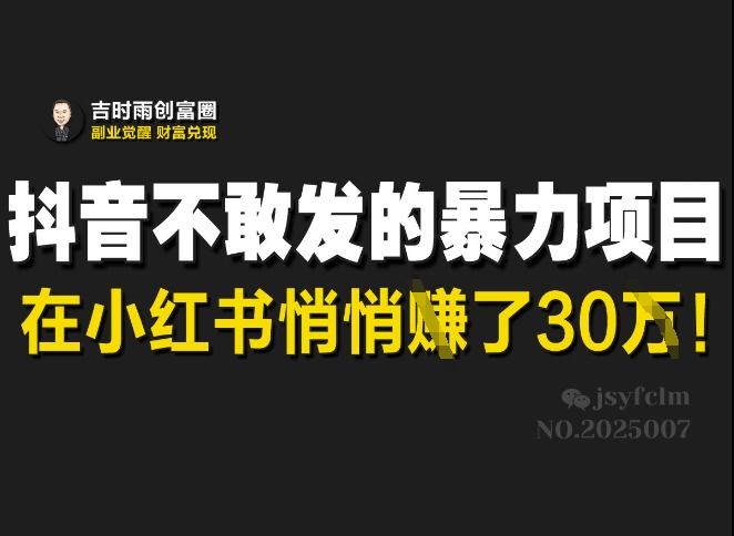 抖音不敢发的暴利项目，在小红书悄悄挣了30W-赚钱驿站