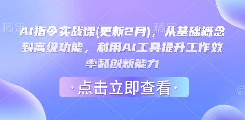 AI指令实战课(更新2月)，从基础概念到高级功能，利用AI工具提升工作效率和创新能力-赚钱驿站