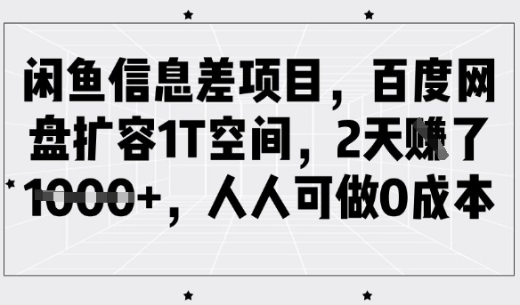 闲鱼信息差项目，百度网盘扩容1T空间，2天收益1k+，人人可做0成本-赚钱驿站